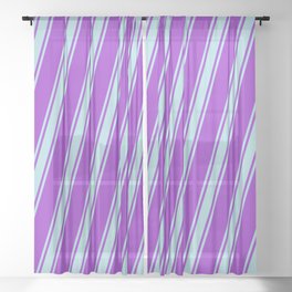 [ Thumbnail: Dark Orchid and Powder Blue Colored Striped/Lined Pattern Sheer Curtain ]
