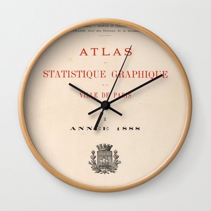 'Atlas Statistique Graphique' French Book Title Page Wall Clock