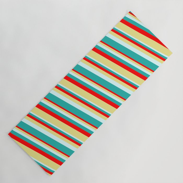 Red, Tan, Light Cyan, and Light Sea Green Colored Lined/Striped Pattern Yoga Mat
