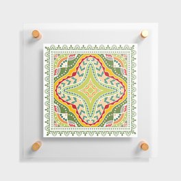Decorative colorful background, geometric floral doodle pattern with ornate lace frame. Tribal ethnic mandala ornament. Bandanna shawl, tablecloth fabric print, silk neck scarf, kerchief design Floating Acrylic Print