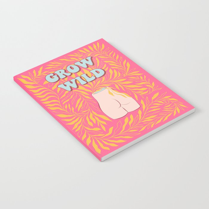 GROW WILD with bum vase and endless foliage 1. yellow on pink Notebook