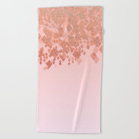 Light Salmon Pink Gradient Faux Glitter Diamond Pattern Beach Towel
