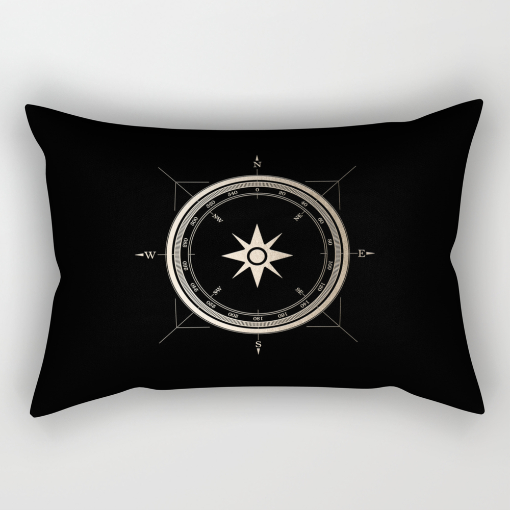 Black on Gold Metallic Compass Rectangular Pillow by cascadia