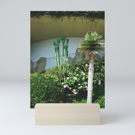 Pretty garden in French Riviera | Cactus, Hibiscus flowers and palm tree Mini Art Print