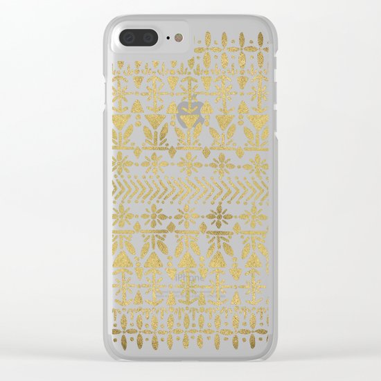 Norwegian Pattern – Gold on White Clear iPhone Case