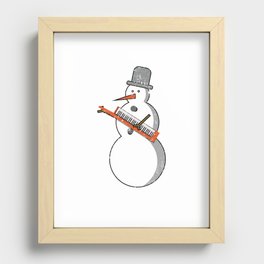 Funny Christmas Music Snowman Keyboard Player Piano Pianist Recessed Framed Print