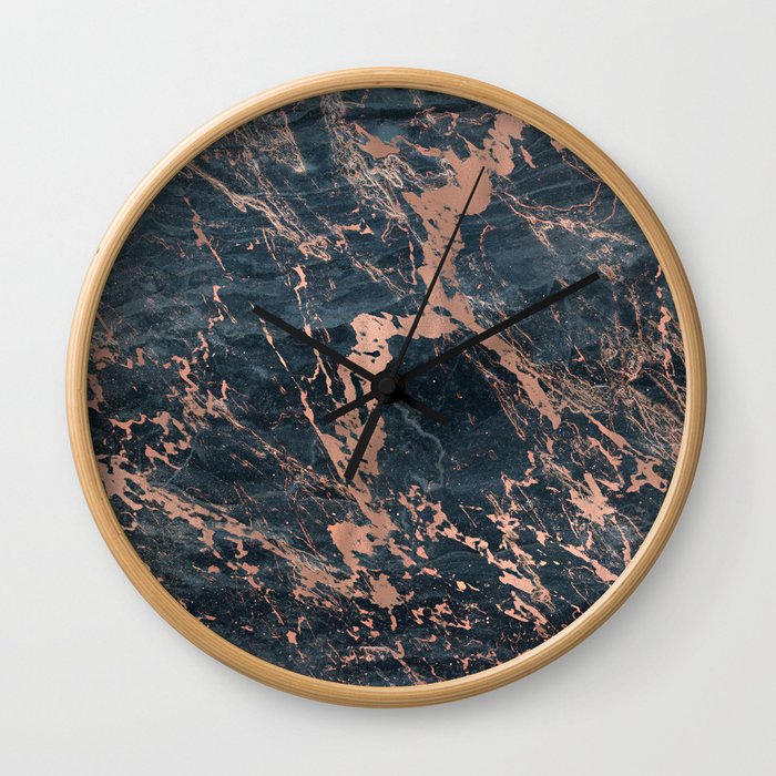 Blue & Rose Gold Marble Wall Clock