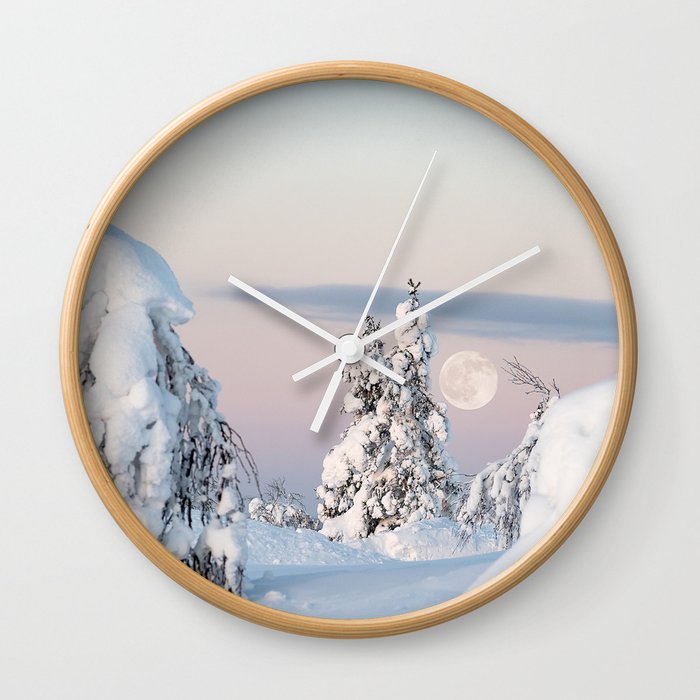 Winter Moon Lapland Finland Wall Clock