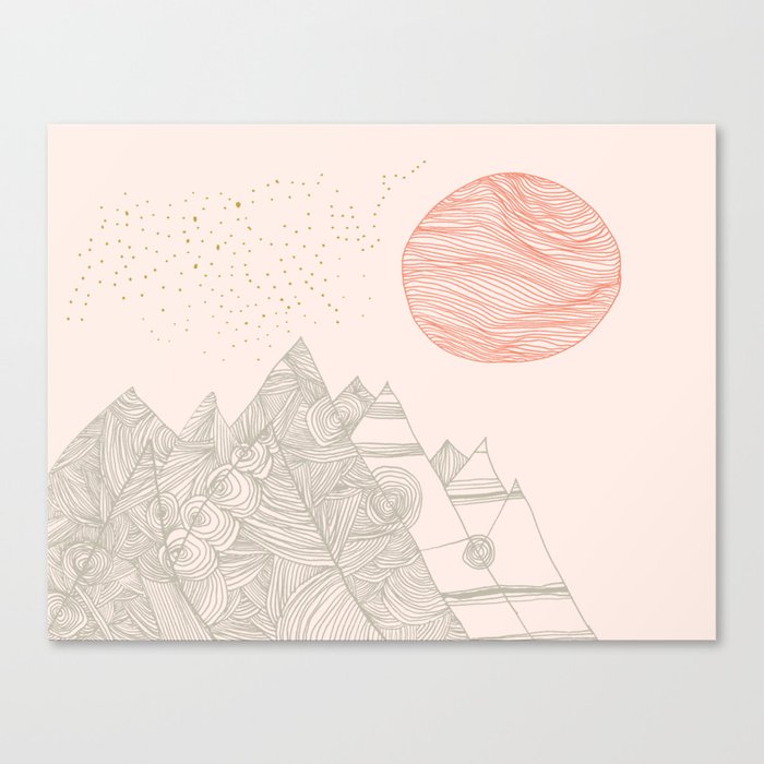 Mountains, Stars and Super Moon - Blush Canvas Print