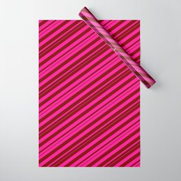 [ Thumbnail: Deep Pink and Maroon Colored Stripes/Lines Pattern Wrapping Paper ]