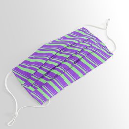 [ Thumbnail: Light Green and Purple Colored Lines Pattern Face Mask ]