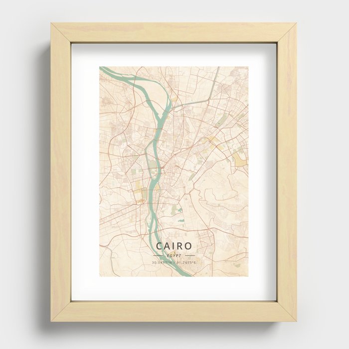Cairo, Egypt - Vintage Map Recessed Framed Print