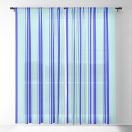 [ Thumbnail: Blue and Turquoise Colored Lines Pattern Sheer Curtain ]