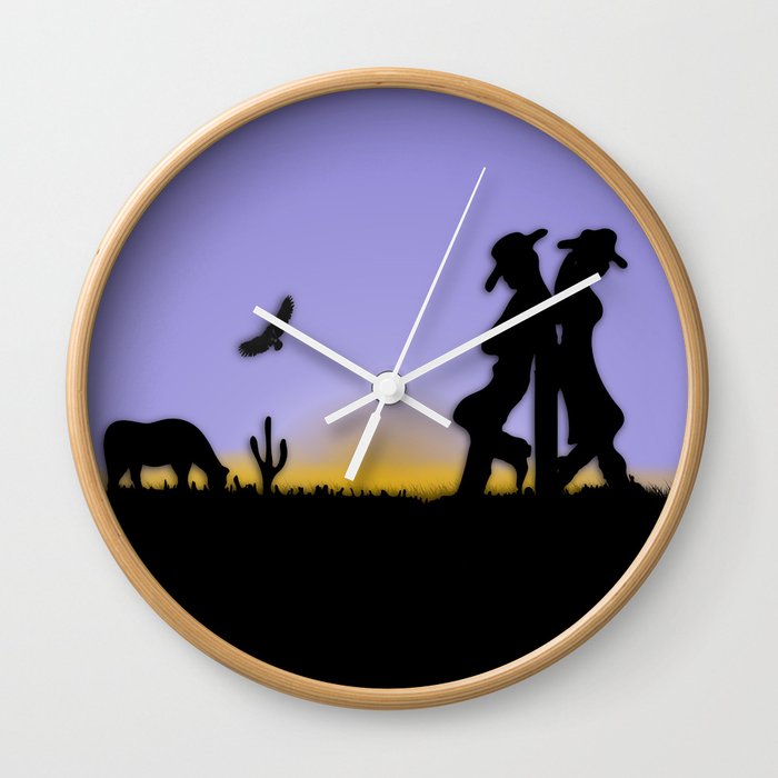 Western Cowboy and Cowgirl on the Range Wall Clock