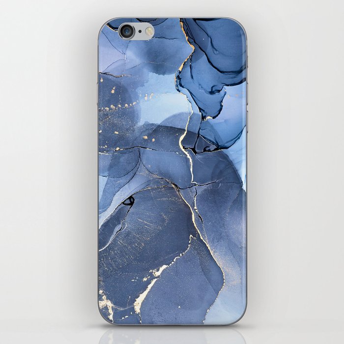 Dusty Blue + Slate + Gold Abstract Smoky Skies iPhone Skin