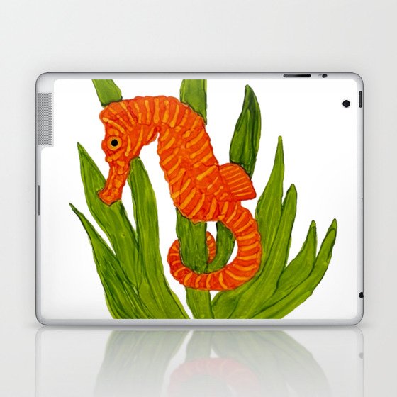 seahorse_orange_green_leaves_3500x3658px Laptop & iPad Skin