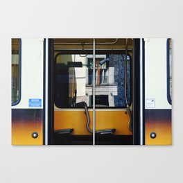 Empty seats in Milano Tramway | Public transport with open doors | Urban Photography in Italy Canvas Print