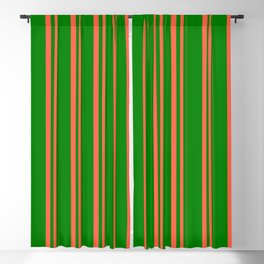 [ Thumbnail: Red & Green Colored Lines Pattern Blackout Curtain ]