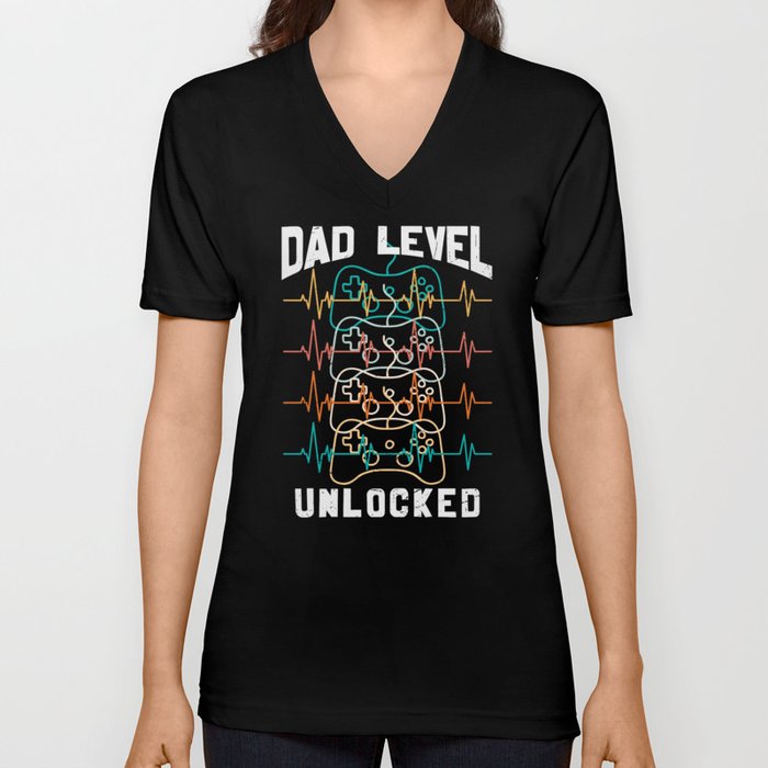 Dad Level Unlocked Funny Gamer V Neck T Shirt