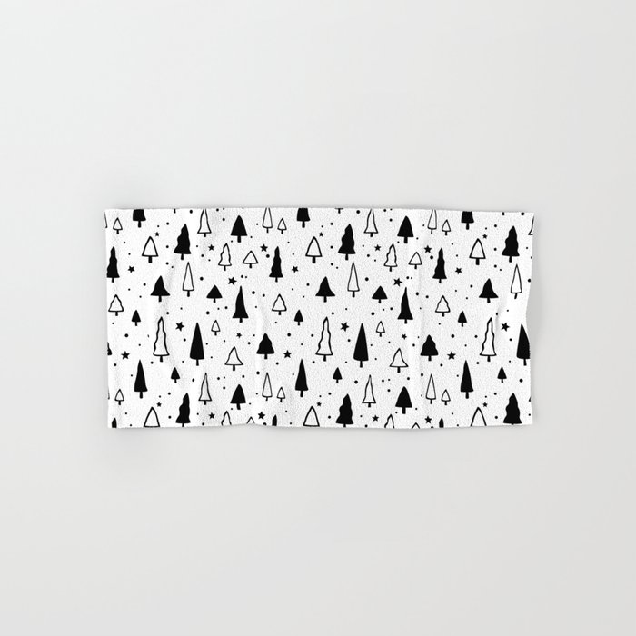 Black and white Christmas trees pattern Hand & Bath Towel by Muxune