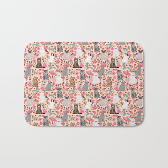 Cat Flowers cute spring summer garden cat lady pattern gift for cat person cat breed pet portraits Bath Mat