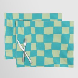 Funky Hand-Drawn Checkerboard \\ Light Green & Teal Color Palette Placemat