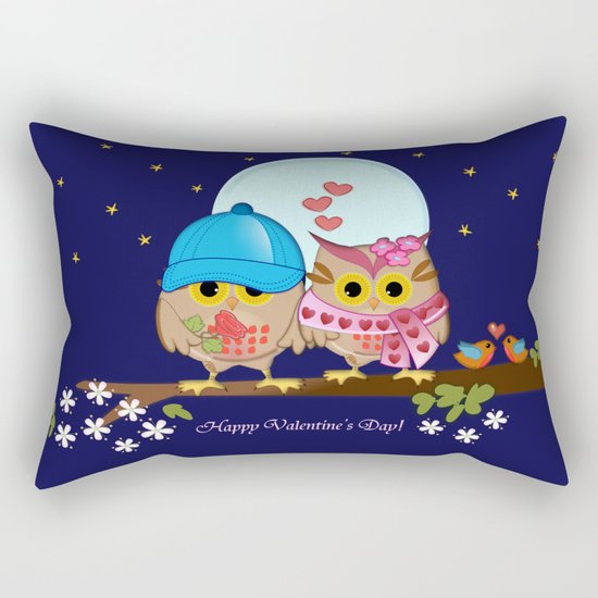 Blue moon Valentine's Owls Rectangular Pillow