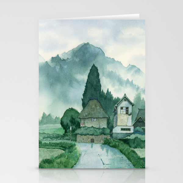 Japanese Village After Rain Art Watercolor Painting Print By Suisai Genki Stationery Cards By Suisaigenki Society6