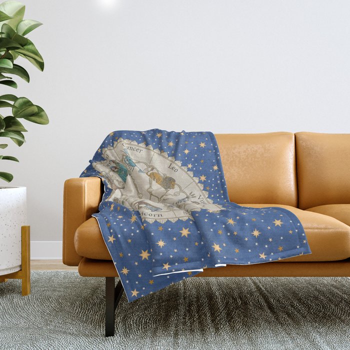 Vintage Astrology Zodiac Wheel Throw Blanket by Undaunted.Design