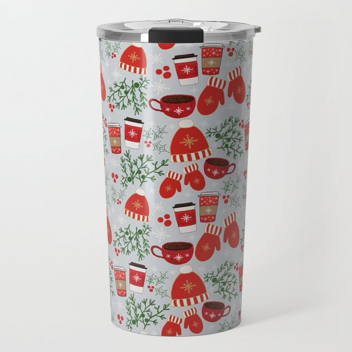 Coffee and Mittens Christmas Pattern Travel Mug