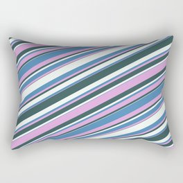 [ Thumbnail: Blue, Plum, Dark Slate Gray, and Mint Cream Colored Lined/Striped Pattern Rectangular Pillow ]