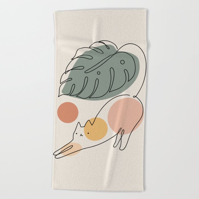 Cat and Plant 34 Beach Towel