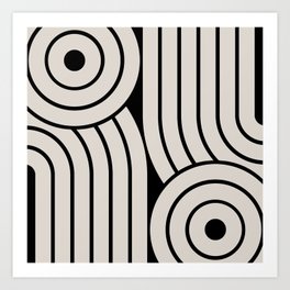 Retro Style Geometric Minimal Design Black and Linen White Art Print