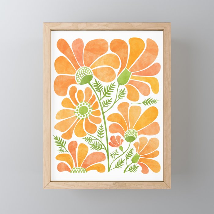 Happy California Poppies Floral Framed Mini Art Print