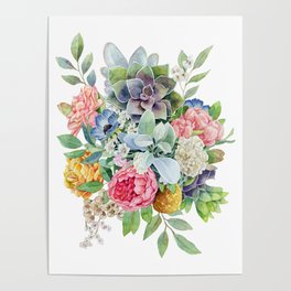 Watercolor Succulents #84 Poster