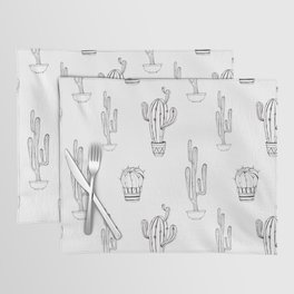 A pattern of black and white cacti painted with black ink Placemat