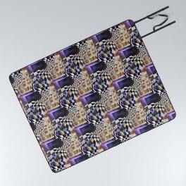 Modern Retro Abstract, 80s 90s Vintage Artwork, Chess Board Pattern Picnic Blanket