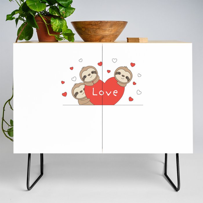 Sloth Valentine's Day Heart Love Cute Sloths Credenza