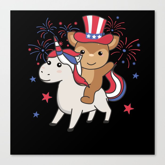Deer With Unicorn For Fourth Of July Fireworks Canvas Print
