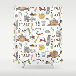 Italy travel doodle pattern with national italian food and sights.  Shower Curtain
