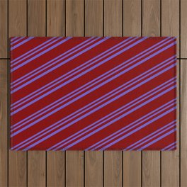 [ Thumbnail: Slate Blue and Maroon Colored Lines Pattern Outdoor Rug ]