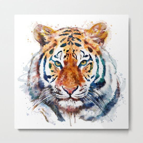 Tiger Head watercolor Metal Print