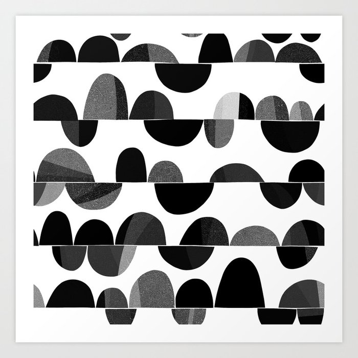 Mid Century Abstract cut-out Pebbles 3. Black and white Art Print