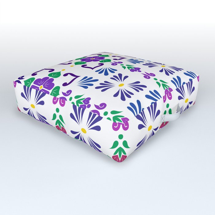 Purple 3, Framed Talavera Flower Outdoor Floor Cushion