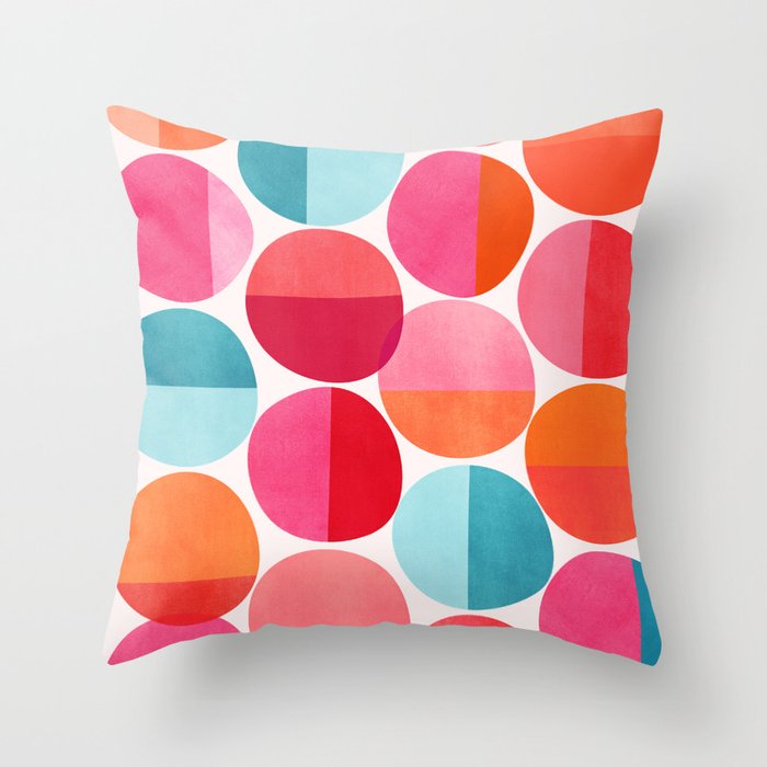 Mid Century Pink and Orange Dots Throw Pillow