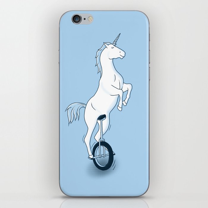 Unicorn on a unicycle - blue iPhone Skin