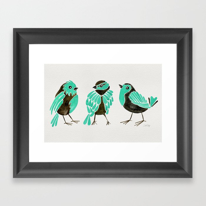 Turquoise Finches Framed Art Print