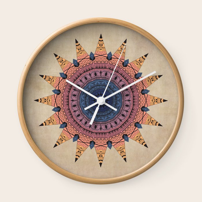 Sun Star Mandala Vintage Wall Clock By Lizslome