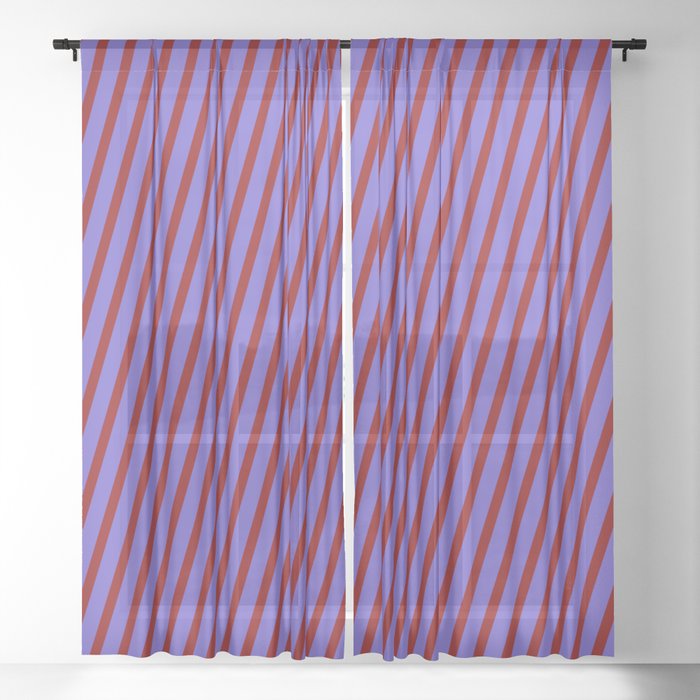 Slate Blue & Dark Red Colored Pattern of Stripes Sheer Curtain
