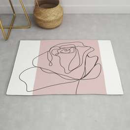 Pink Rose Minimalist Line Art #1 Rug